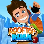 Rooftop Rush is a 2D online platformer game where you skateboard and jump across a series of rooftops in a nighttime cityscape.